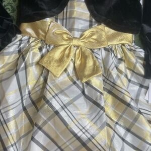 Bonnie Jean Black and Gold Plaid Formal Dress